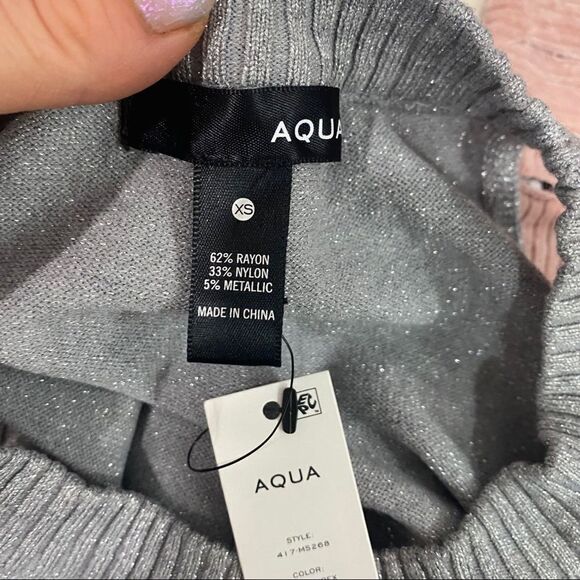 AQUA Silver Lurex Cold Shoulder Sweater NWT - Picture 5 of 5